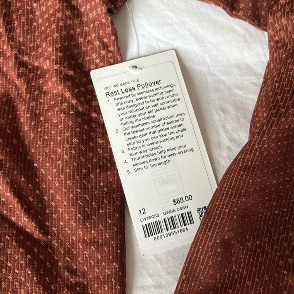 NWT Lululemon Grid Warp Date Brown / Desert Sun Rest Less Pullover size 12 - Picture 3 of 6